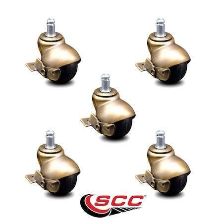 Service Caster 2 Inch Antique Brass Hooded Grip Ring Ball Casters with Brakes SCC, 5PK SCC-GR01S20-POS-WA-SLB-716-5